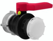 SCHÜTZ - schraubbarer Kamlock-Kugelhahn DN 50 / EPDM-Dichtungen / Griff rot / Aluüberwurfmutter