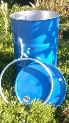 Stahl Spannring Deckelfass - 200 Ltr. - UN-Doppelzulassung -  aussen lackiert / innen ROH - 2 Spunde im Deckel - NEUWARE