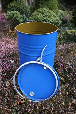 Stahl Spannring Deckelfass - 200 Ltr. - UN-Doppelzul. - innen EPOX - 2 Spunde im Deckel - NEUWARE